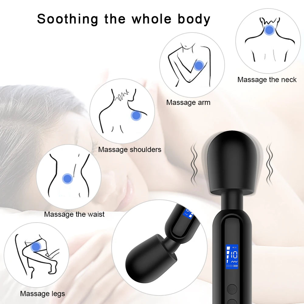 Multi Functional Massage Stick LCD Display Timing Vibrator Silicone Material 10 Frequency 4-Speed Waterproof Charging Model