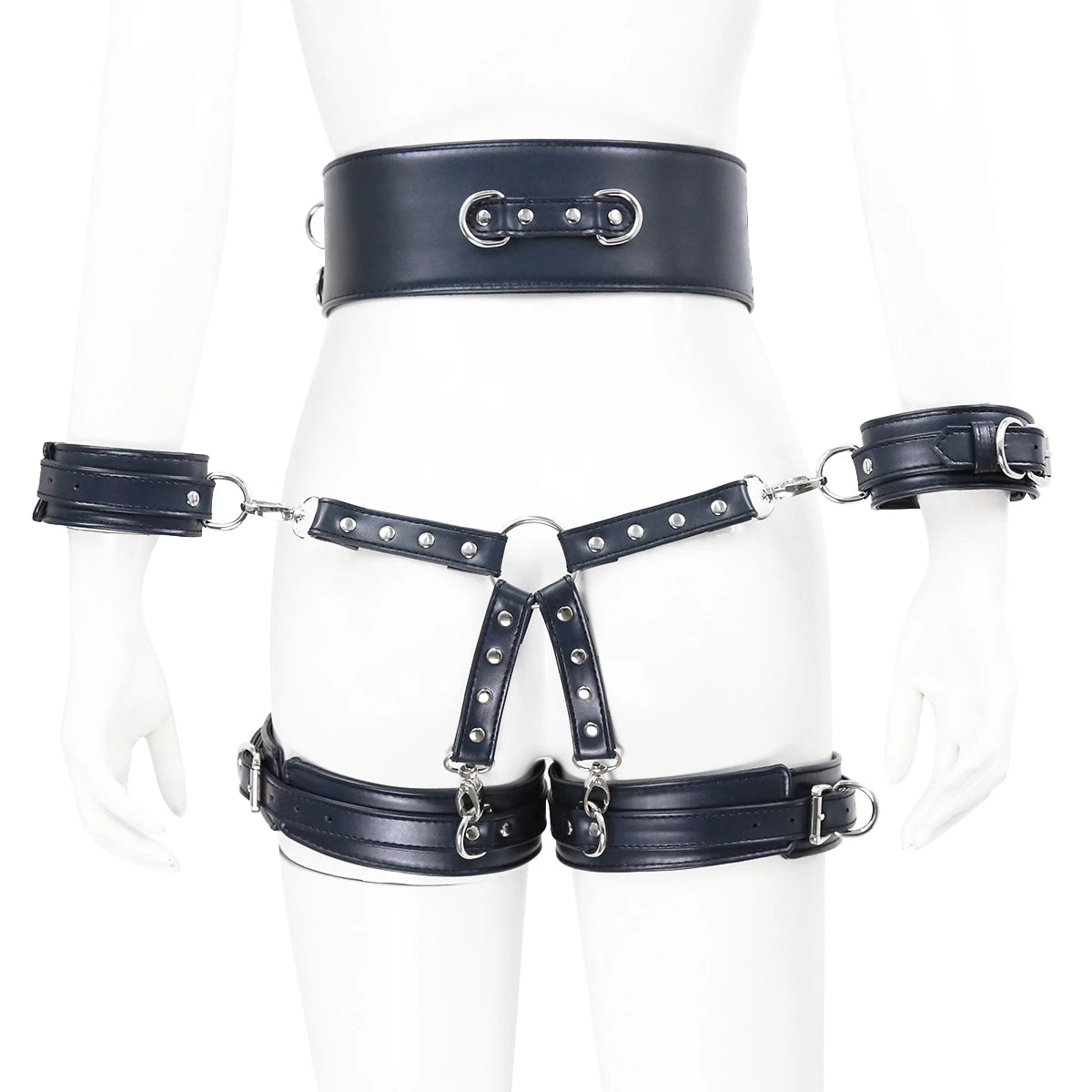 SM Bondage Set Include Waistband, Wrist & Thigh Cuffs, Cross Buckle, Adult Games Restraints Handcuffs Leg Cuff Sex Toys