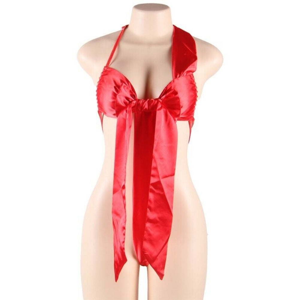 Bodysuit for Women Sexy Lingere One Piece Satin Bowknot Sleepwear Nightdress US
