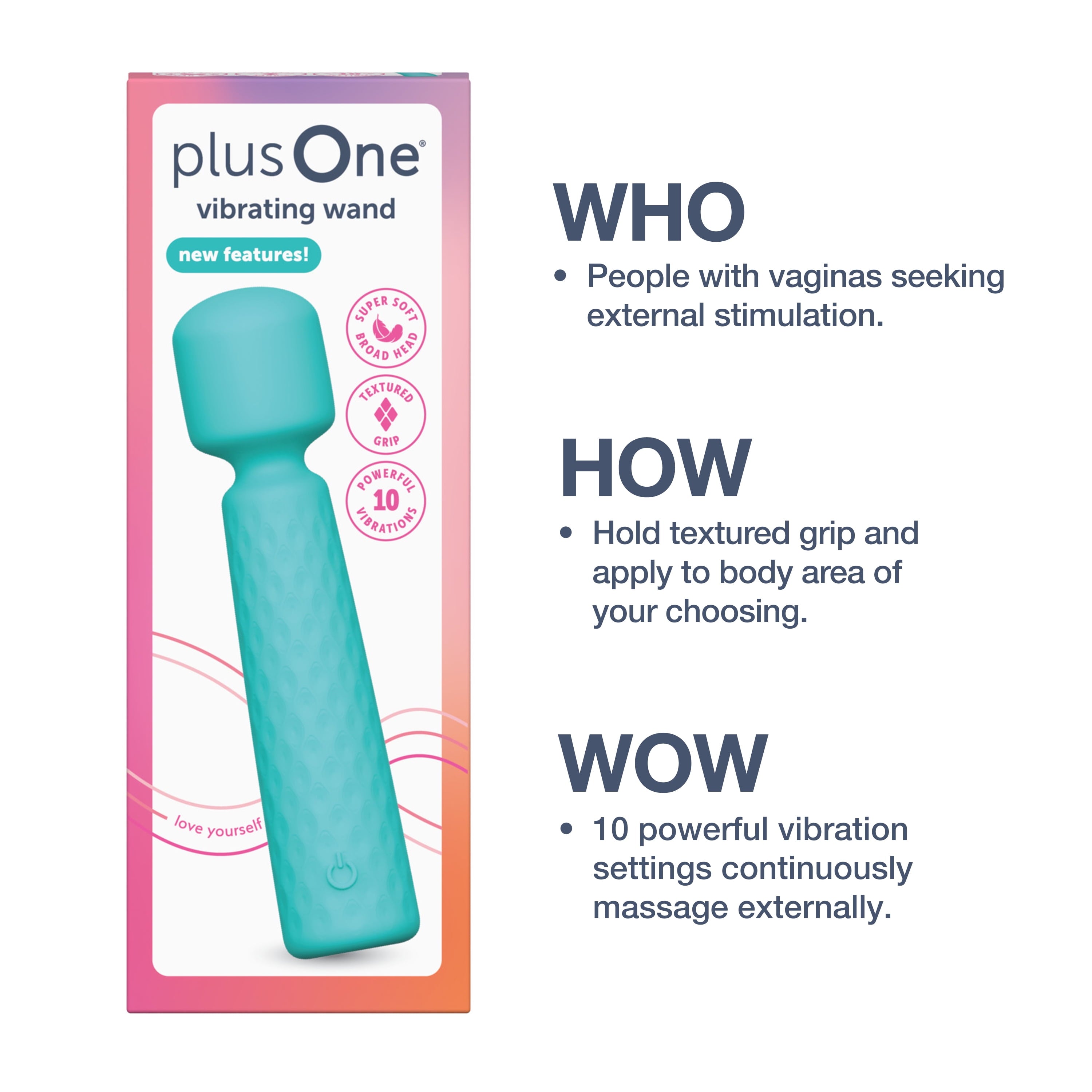 Vibrating Soft Touch Wand, 10 Vibration Settings, Waterproof