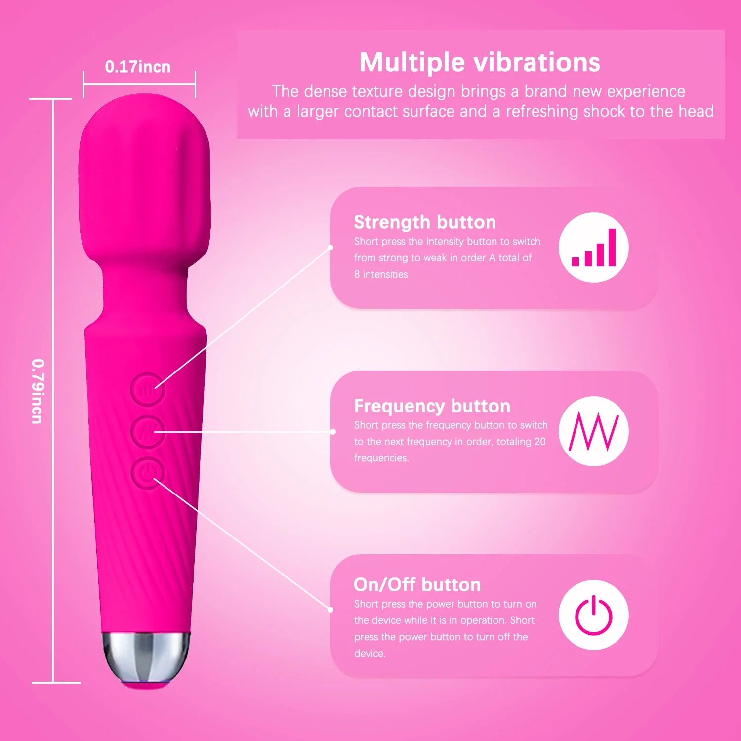Centerel Massager Wand Vibrator with 20 Modes 8 Vibration,Rechargeable Vibrator Wand Waterproof Body Massager-Rose Red