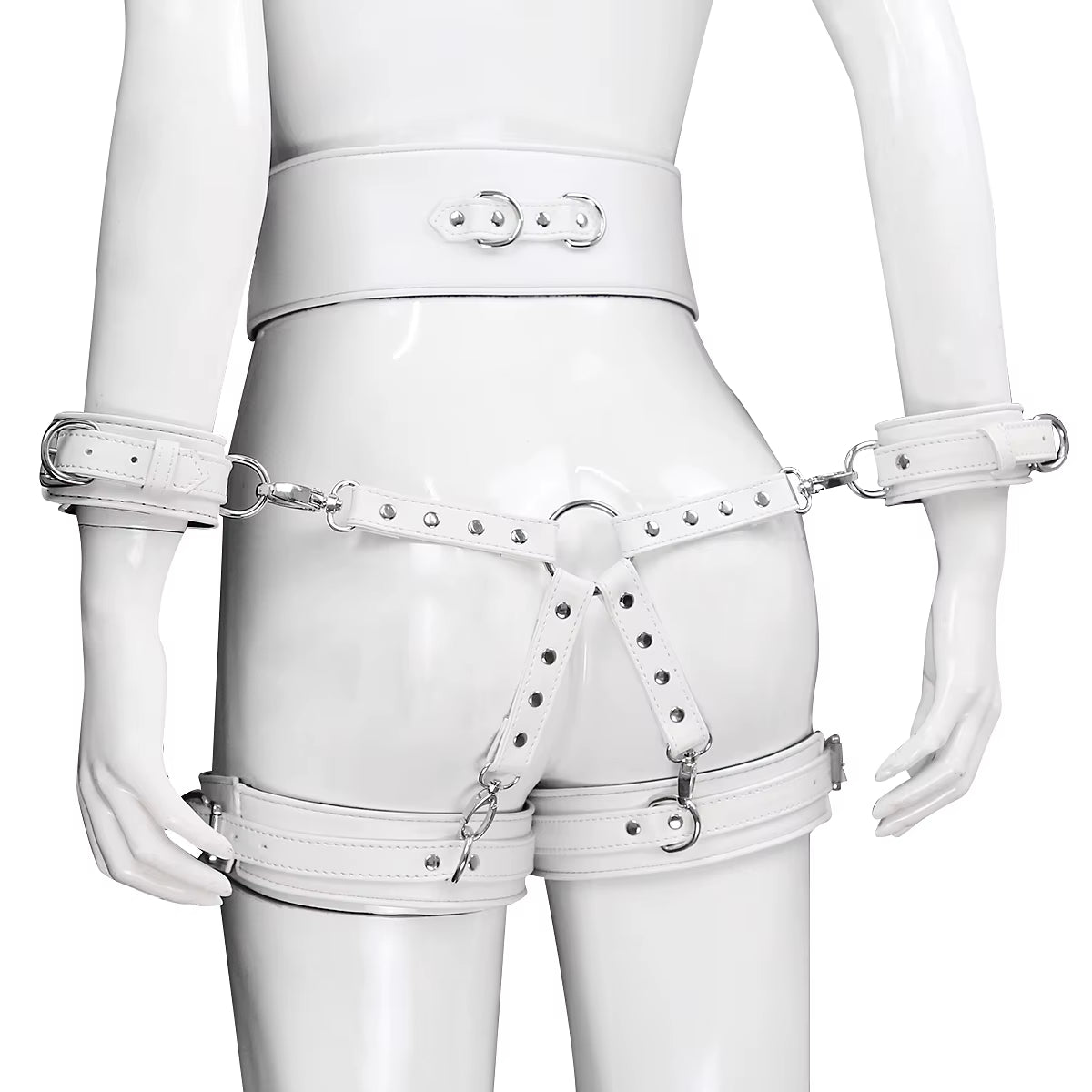 SM Bondage Set Include Waistband, Wrist & Thigh Cuffs, Cross Buckle, Adult Games Restraints Handcuffs Leg Cuff Sex Toys