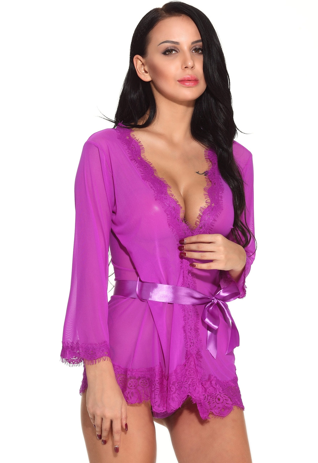 Sexy-Lingere Women'S Lace Robe See through Babydoll Honeymoon Sleepwear G-String