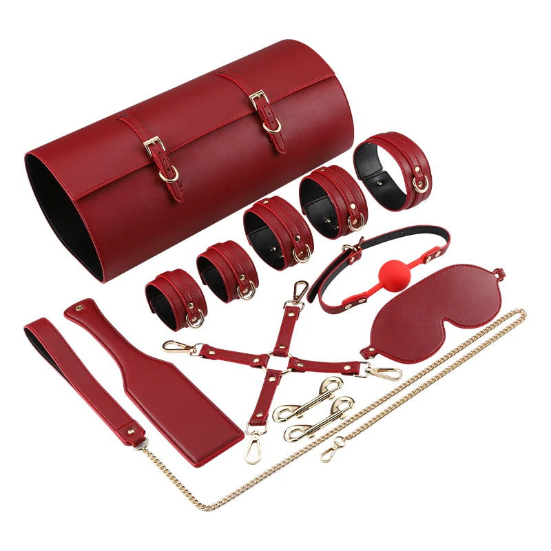 Erotic Tied Bondage Kits Sex Slave Restraint Set Ankle Cuffs Handcuff Collar Gag Whip Blindfold Adult Sex Toys for Women