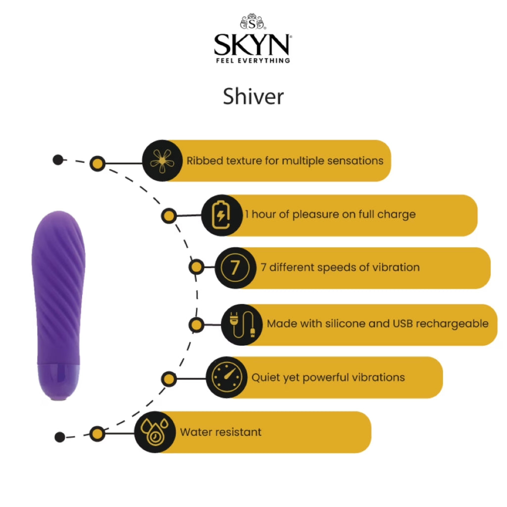 SKYN Shiver Bullet Massager Vibrator, 7 Speeds, Purple